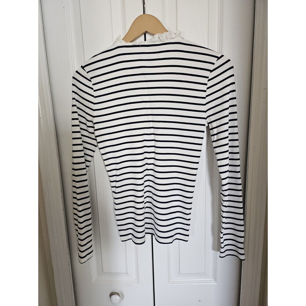 J. Crew Women's Ruffle-collar Long-Sleeve Shirt shirt instriped vintage Sz Small - Picture 9 of 16